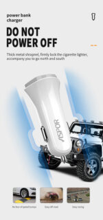 ⁦🚗⚡ شاحن سيارة ASPOR A907 بقوة 38 واط – شحن سريع ومزدوج المنافذ 🔋⁩ - الصورة ⁦5⁩