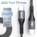⁦كابل بيانات ASPOR AC-55 USB-C إلى USB-C بقوة 60 واط وطول 1 متر⁩ - الصورة ⁦5⁩