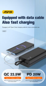 ⁦🔋 باور بانك ASPOR A336 – سعة 20000mAh وشحن سريع 22.5 واط PD + QC3.0⁩ - الصورة ⁦4⁩